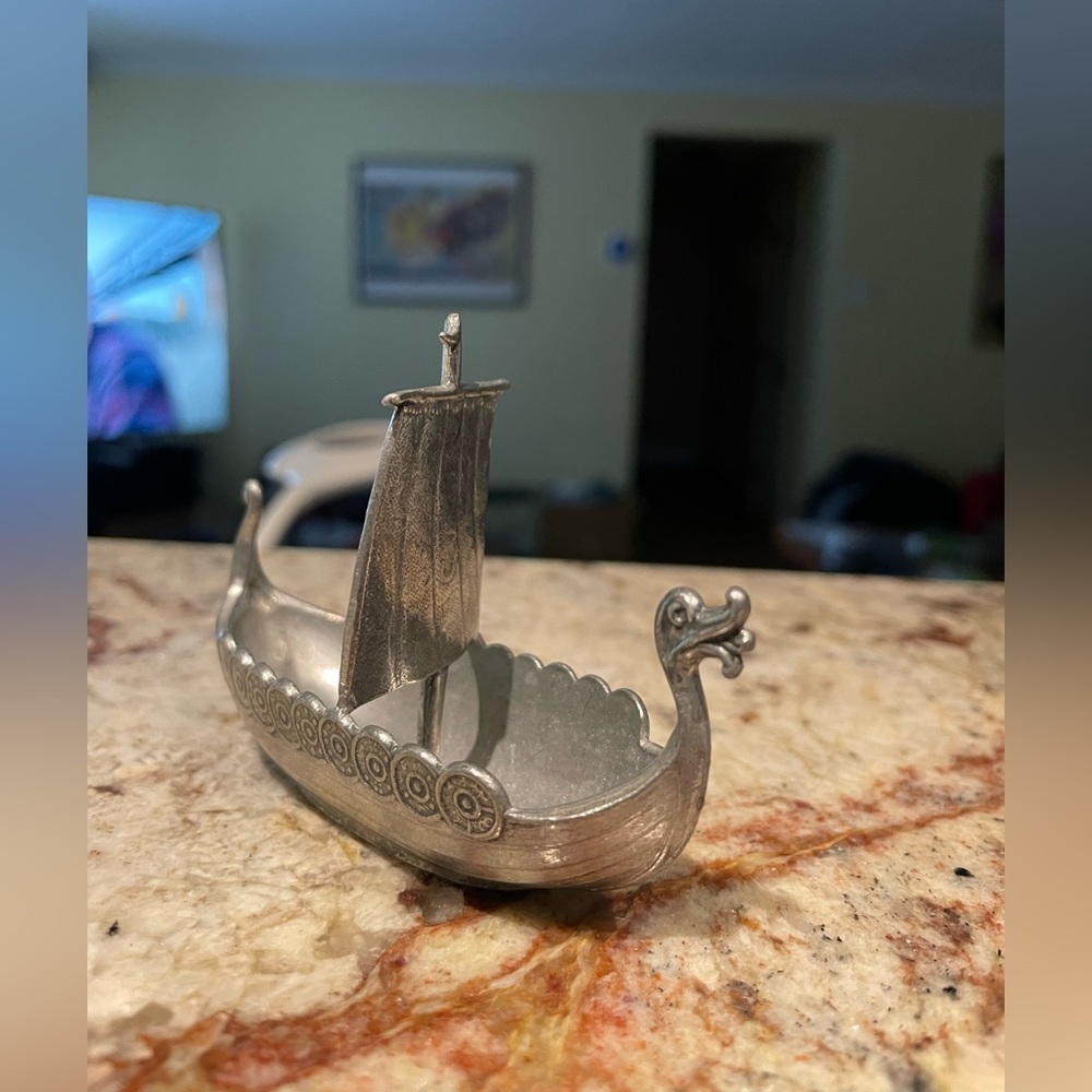 Silver Viking Longship Decorative Accent Bowl - Picture 4 of 5